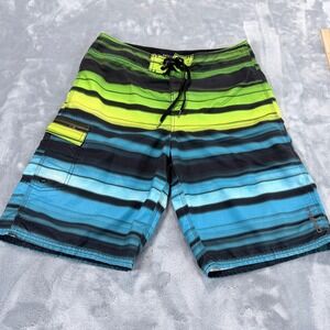 ONeill Mens Striped Board Shorts Blue Green Black Size 32 RN85773